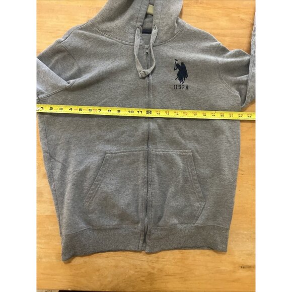 US POLO gray Zipper Hoodie Sweatshirt Front Logo Design Side Arm Print M Sz S - Picture 6 of 9